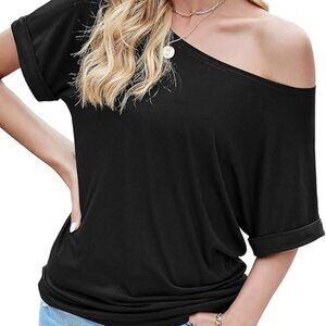 Aifer Women's Off The Shoulder Top Short Sleeve Casual Oversized Tunic
